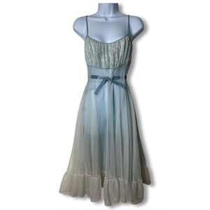 Gotham Gold Stripe - Women's Vintage 60s Blue Nylon Nightgown Nightie Sz 32